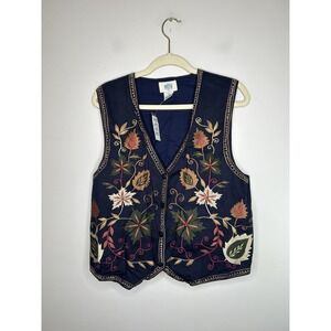 Pasta Vintage 90's Tie Navy Blue Vest Cottagecore Leaves Women's Size Large NWT